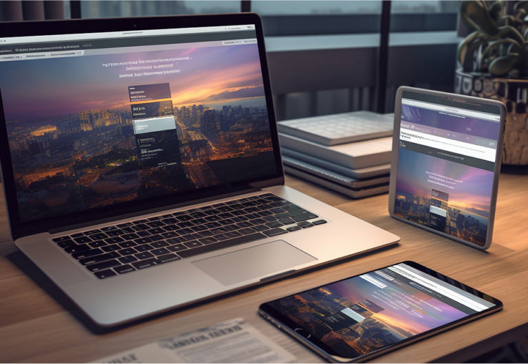 Diseño web adaptable mostrado en dispositivos móviles y tabletas